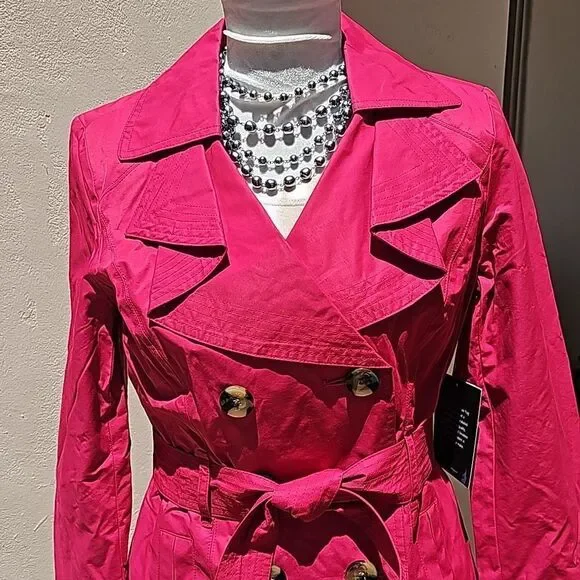 London Fog raspberry mid length trench coat size small - Picture 1 of 14